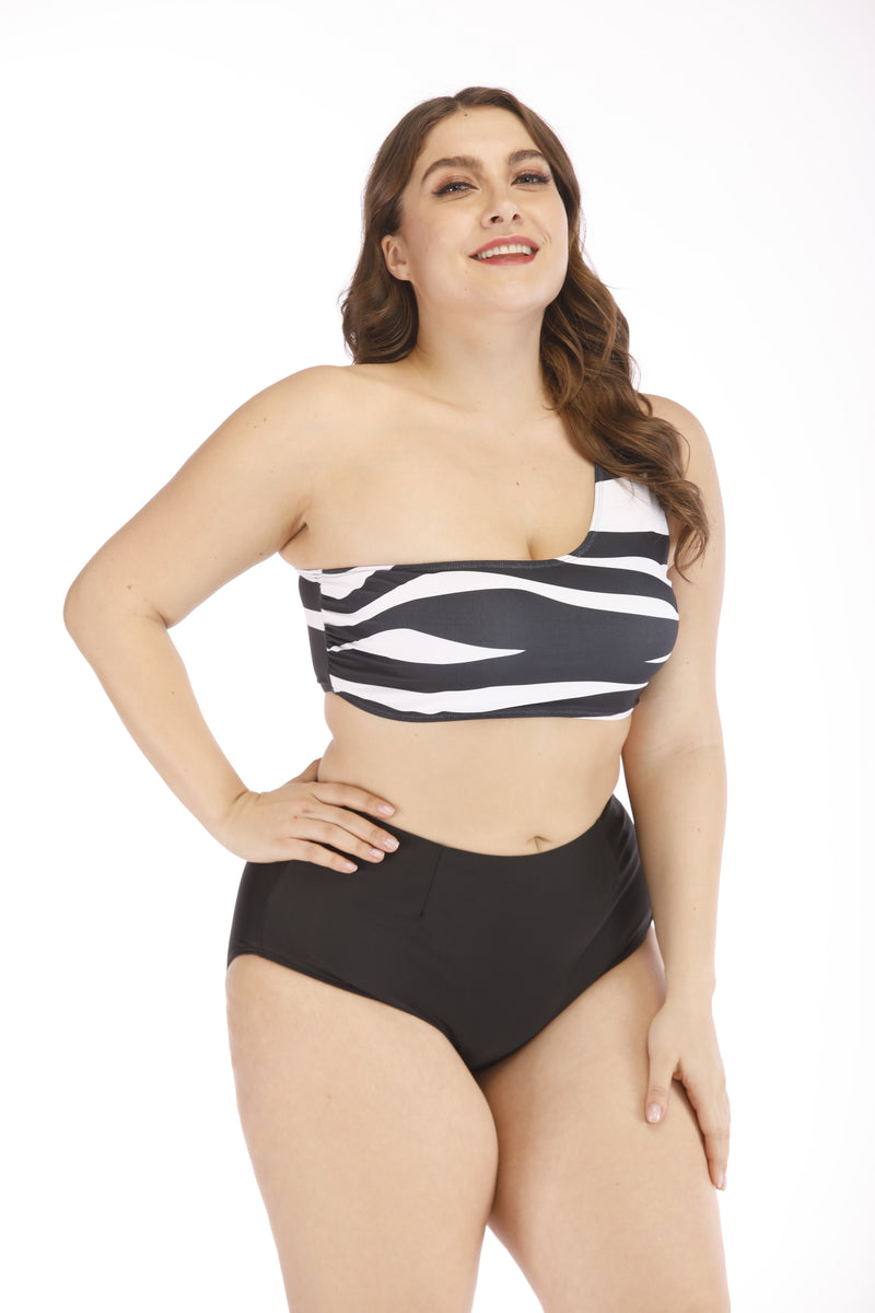 one-shoulder bandeau mid waist bikini plus size