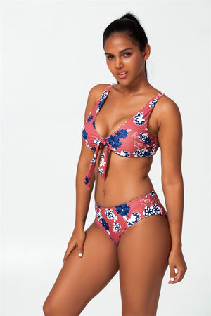 pink floral knotted bikini