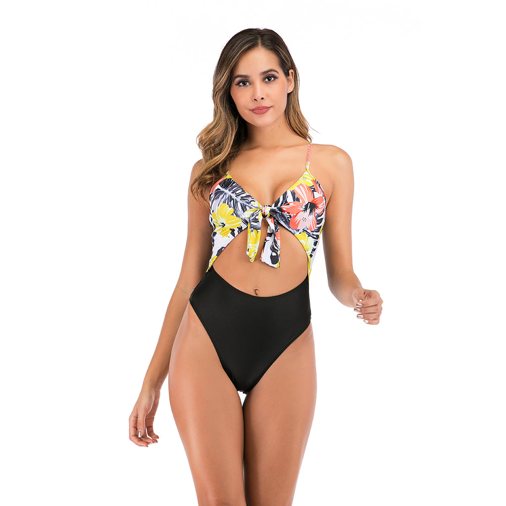 tie knot mid cut off one piece swimsuit!