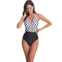 black dots print halter one-piece swimsuit