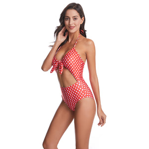 tie-front dots one-piece swimsuit