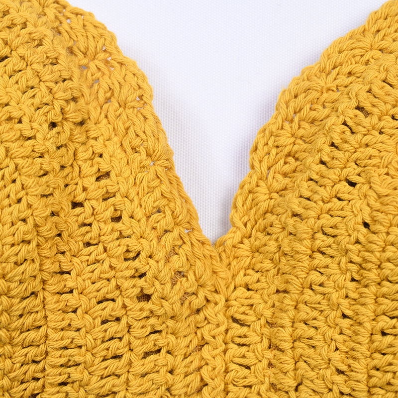 knitted crocher high leg thong bikini in