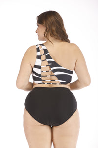 one-shoulder bandeau mid waist bikini plus size