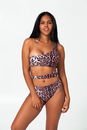 leopard one shoulder cutout one-piece swimsuit