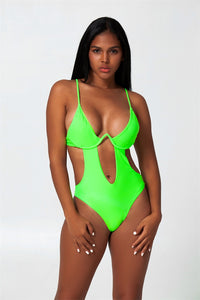 neon plunge cutout one-piece swimsuit