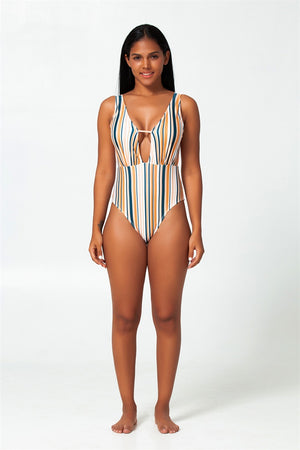 striped cut out one-piece swimsuit