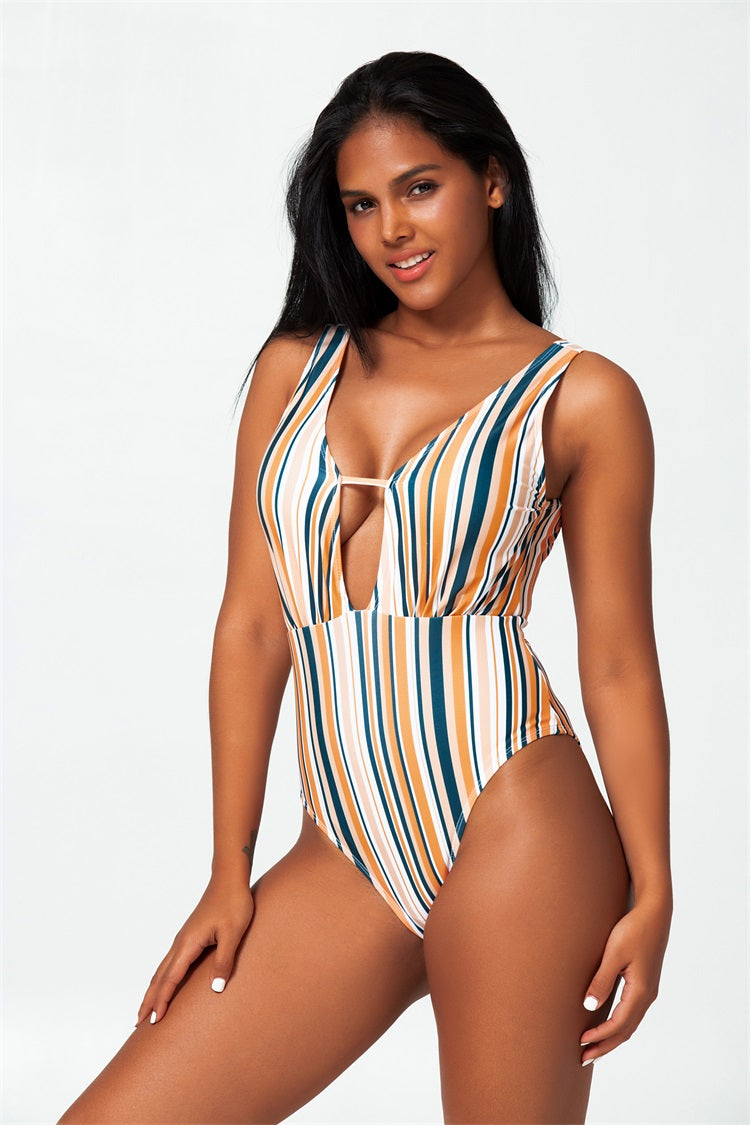 striped cut out one-piece swimsuit