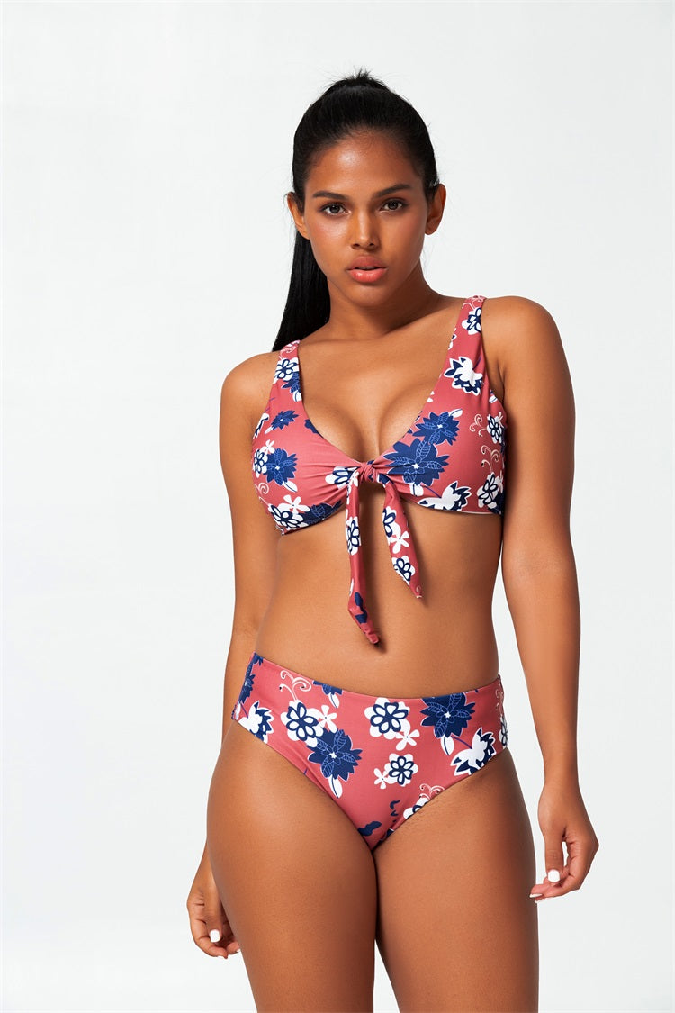 pink floral knotted bikini
