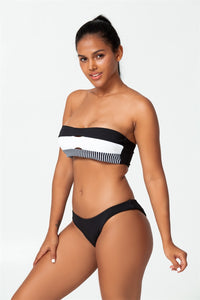 black and white bandeau striped low-rise bikini