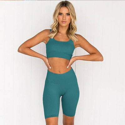 Women Gym Set 2 Piece Outfit Seamless Yoga Suit Active Wear Long